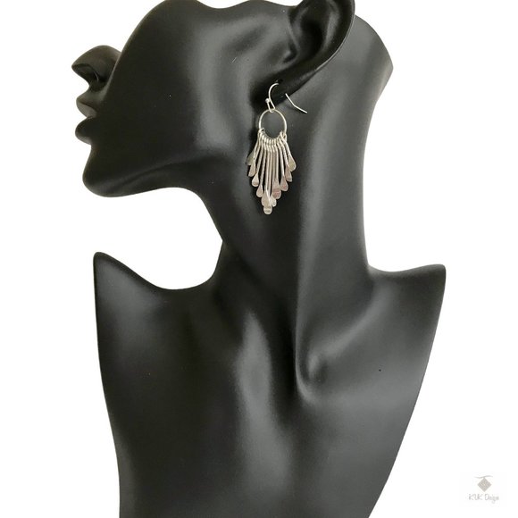 Silver Paddle Fringe Earrings - Picture 1 of 6
